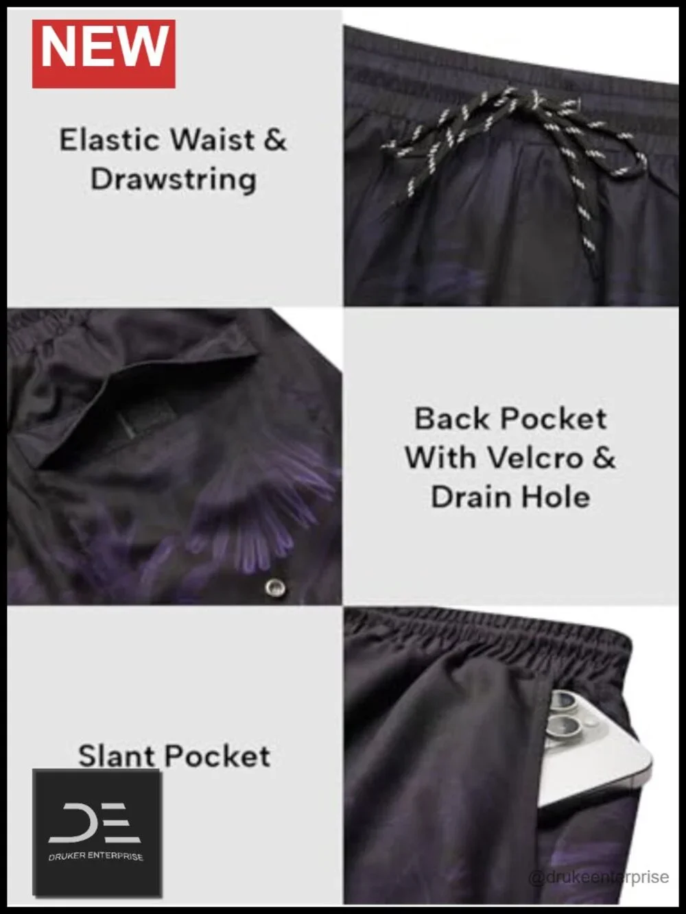 Men's Quick Dry Swim Trunks Board Shorts with Mesh Lining and Pockets Hawaiian